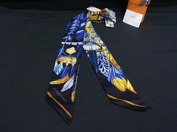 ■新品■未使用■ HERMES エルメス Danse Pacifique 【ダンス パシフィック】ツイリー シルク100% リボンスカーフ ブルー系 HA2362