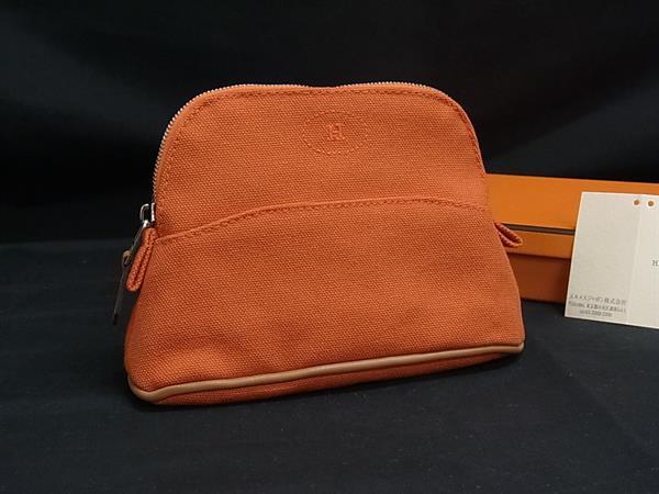 乐天商城 - ■新品同様■ HERMES エルメス ボリードポーチ ミニミニ コットン100％ シルバー金具 マルチケース 小物入れ オレンジ系 BT2287