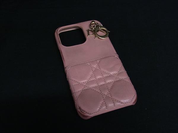 ChristianDior クリスチャンディオール レディディオール カナージュ レザー iPhone13Pro 対応 アイフォンケース ピンク系 DJ0529