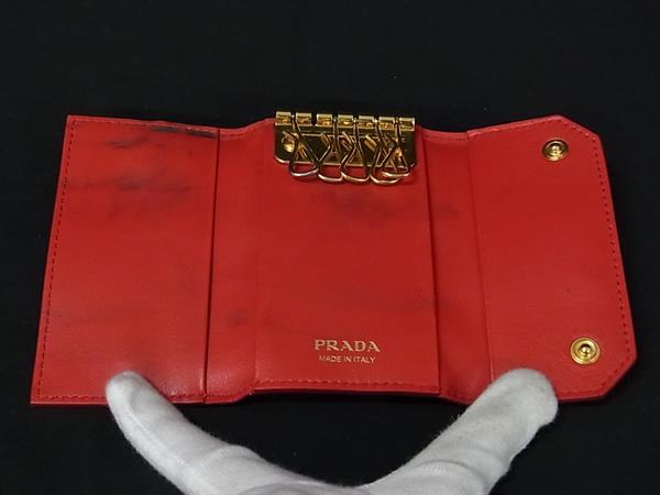 PRADA プラダ レザー 6連 キーケース 鍵入れ レディース レッド系×ピンク系 DK4630