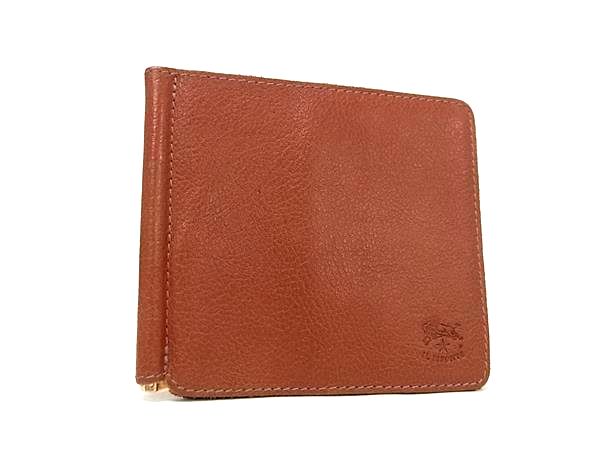 ■美品■ IL BISONTE イルビゾンテ レザー マネークリップ付き 二つ折り 財布 ウォレット 札入れ メンズ ブラウン系 DM5740