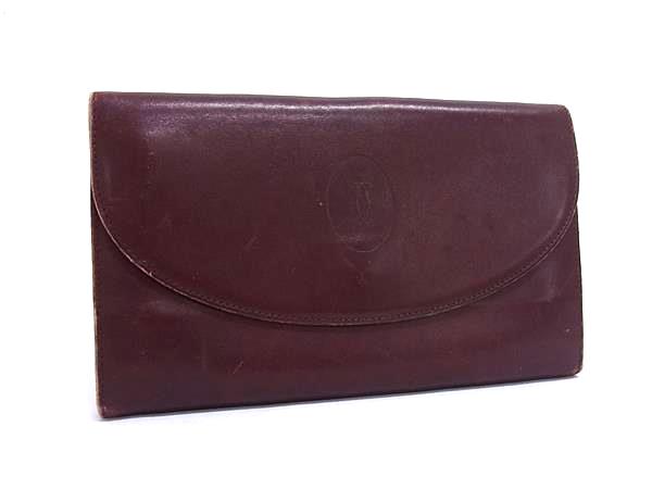 B, C, D, G, J, L, S, T, Z - Cartier カルティエ マストライン レザー がま口 三つ折り 長財布 ウォレット 札入れ 小銭入れ レディース メンズ ボルドー系 DN1169