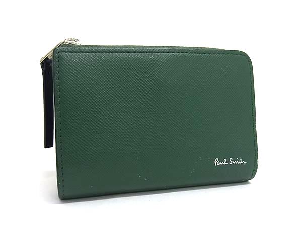 B, C, D, G, J, L, S, T, Z - Paul Smith ポールスミス レザー 4連 キーケース 鍵入れ 二つ折り 財布 ウォレット 小銭入れ レディース メンズ グリーン系 DN1190
