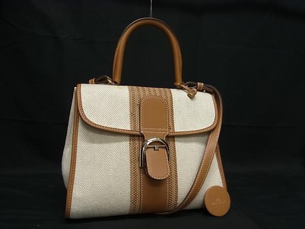 樂天商城 - ■極美品■ DELVAUX デルヴォー ブリヨン キャンバス×レザー 2WAY ハンドバッグ ショルダー アイボリー系×ブラウン系 FB3607