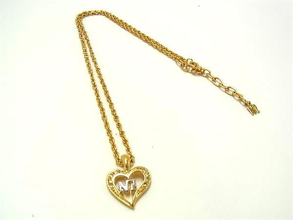 Other - ■極美品■ NINA RICCI ニナリッチ ラインストーン ハート ネックレス ペンダント アクセサリー ゴールド系×シルバー系 DK0145