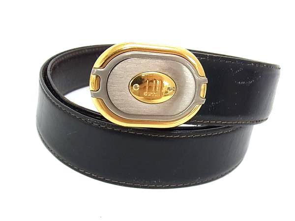 dunhill ダンヒル レザー ゴールド金具 ベルト メンズ レディース ブラック系 DK1715