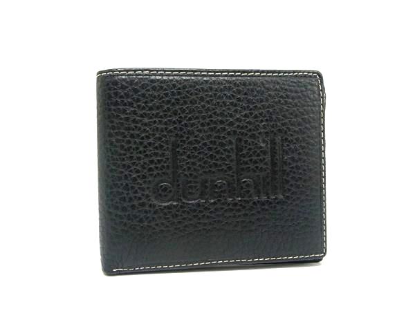 dunhill ダンヒル レザー 二つ折り 財布 ウォレット 札入れ 紳士 ビジネス メンズ ブラック系 DM4858