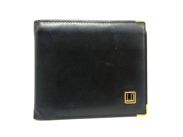 ■美品■ dunhill ダンヒル レザー 二つ折り 財布 ウォレット 札入れ 紳士 ビジネス メンズ ブラック系 DM4880