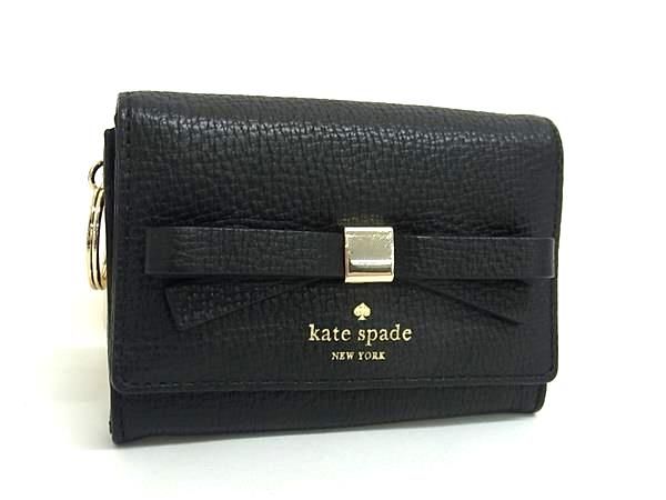 ケイトスペード ■新品同様■ kate spade ケイトスペード PWRU5012 レザー リボン コインケース カードケース パスケース 小銭入れ ブラック系 AS8225