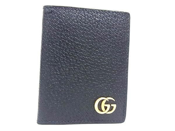 ■新品同様■ GUCCI グッチ 428737 GGマーモント レザー カードケース カード入れ 名刺入れ メンズ ブラック系 AW1854