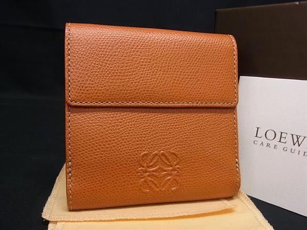 ロエベ 革二つ折り財布 レディース ■新品同様■ LOEWE ロエベ アナグラム レザー 二つ折り 財布 ウォレット レディース オレンジ系 AW1913