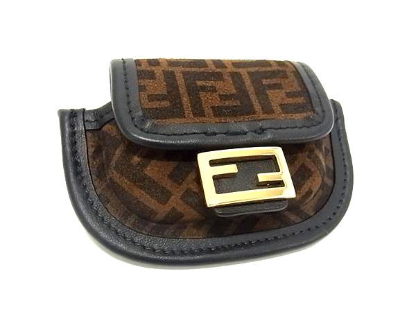 ■極美品■ FENDI フェンディ ズッカ柄 スエード×レザー AirPodsケース エアポッズケース ブラウン系×ブラック系 AX3003