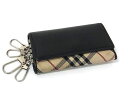BURBERRY バーバリー レザー×キャンバス チェック柄 4連 キーケース 鍵入れ メンズ レディース ブラック系×ベージュ系 DK0707