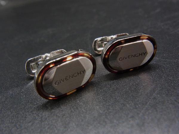 ■美品■ GIVENCHY ジバンシィ べっ甲調 カフス カフリンクス アクセサリー シルバー系×ブラウン系 DM5074