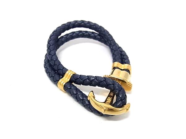 樂天商城 - ■美品■ PAUL HEWITT ポールヒューイット レザー 編み込み ブレスレット アクセサリー レディース ネイビー系×ゴールド系 DM5117
