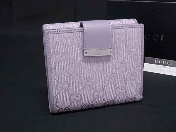 良品 GUCCI グッチリボン付 GGキャンバス ニつ折り財布 紫 パープル GUCCI（グッチ） 財布 二つ折りコンパクト財布 レディース GG