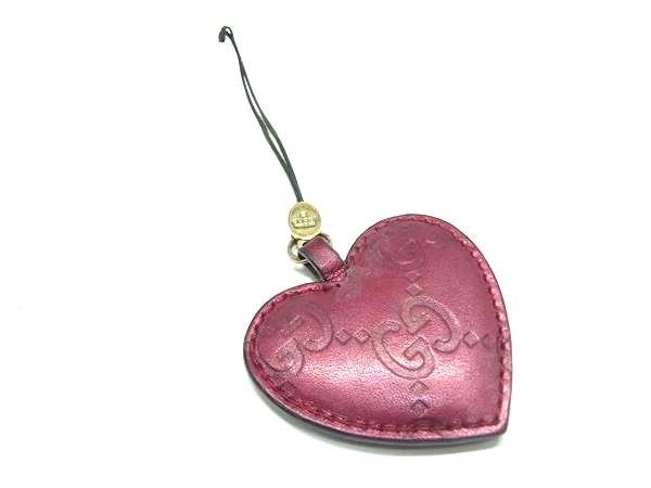 GUCCI グッチ グッチシマ GG柄 レザー ハート キーホルダー ストラップ レディース ボルドー系 DH0186