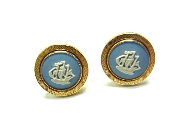WEDGWOOD ウェッジウッド ジャスパー カフスボタン カフリンクス アクセサリー メンズ ブルー系×ゴールド系 DJ4911