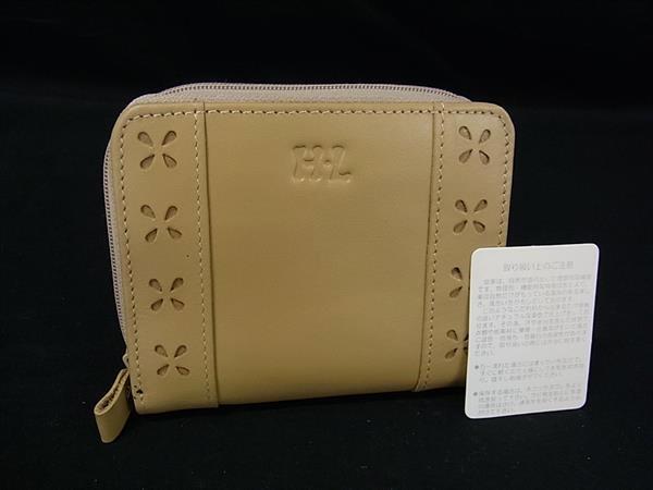 ■美品■ HENRI-LUC CHAPUIS アンリリュシャピュイ レザー 二つ折り 財布 ウォレット 小銭入れ レディース ベージュ系 DK0333