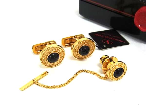 ■美品■ VALENTINOGARAVANI ヴァレンティノガラヴァーニ カフス カフリンクス タイタック アクセサリー 2点セット ゴールド系 DM6794