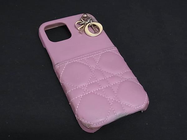 ChristianDior クリスチャンディオール レディディオール カナージュ レザー iPhone12 対応 アイフォンケース ピンク系 DM6837