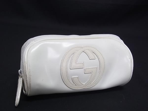 乐天商城 - GUCCI グッチ インターロッキングG パテントレザー ポーチ メイクポーチ 化粧ポーチ レディース アイボリー系 DM6907