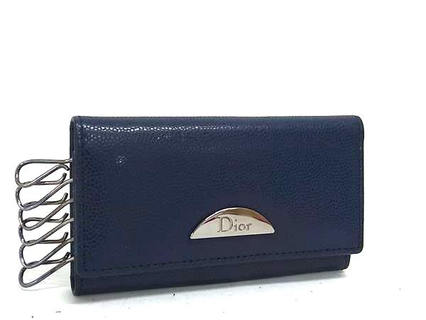 ■美品■ ChristianDior クリスチャンディオール レザー 6連 キーケース 鍵入れ メンズ レディース ネイビー系 DM7230