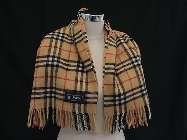 Burberrys バーバリーズ ノバチェック ウール100％ フリンジ マフラー ストール 防寒具 レディース メンズ ベージュ系 DM7257