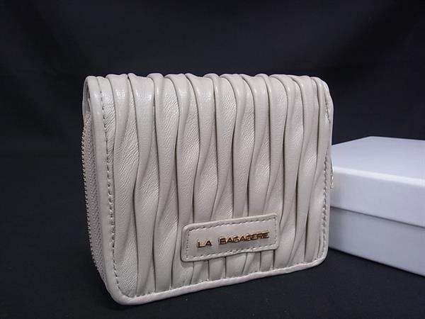 乐天商城 - ■美品■ LA BAGAGERIE ラ バガジェリー レザー 二つ折り 財布 ウォレット 小銭入れ 札入れ カード入れ ライトベージュ系 DM7259