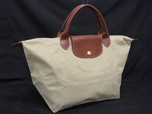 LONGCHAMP ロンシャン ル プリアージュ ナイロンキャンバス ハンドバッグ トートバッグ ベージュ系×ブラウン系 DN8096