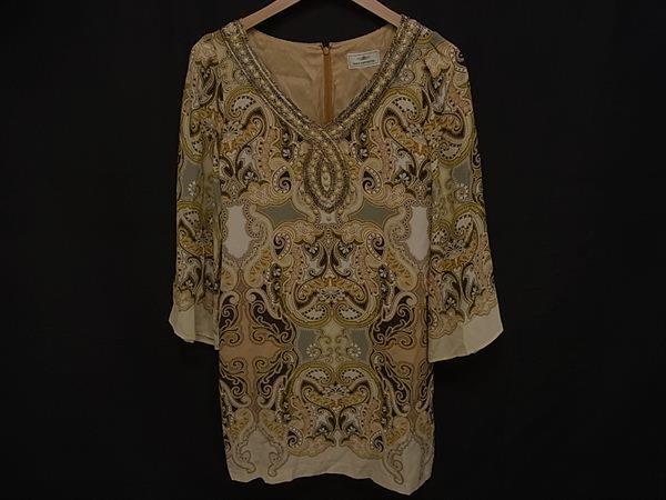 ■美品■ GRACE CONTINENTAL グレースコンチネンタル 総柄 シルク100% チュニック トップス 洋服 レディース イエロー系 DI0822(4)