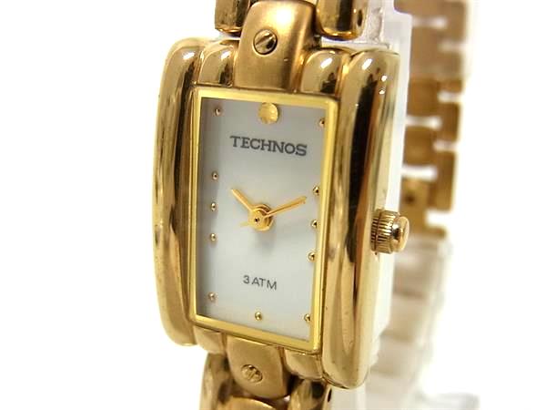 ■稼働品■ TECHNOS テクノス SS クォーツ 3気圧防水 腕時計 ウォッチ メンズ ゴールド系 DK1310