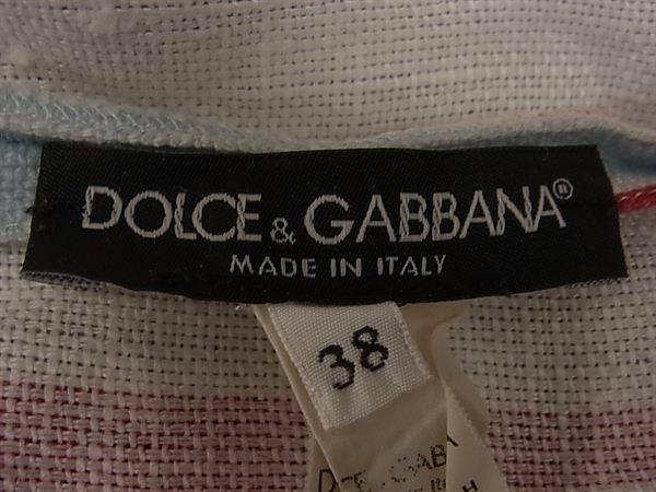DOLCE＆GABBANA ドルチェ&amp;ガッバーナ リネン100% 半袖 ワンピース 表記サイズ 38 洋服 レディース ブルー系×レッド系 DJ7118