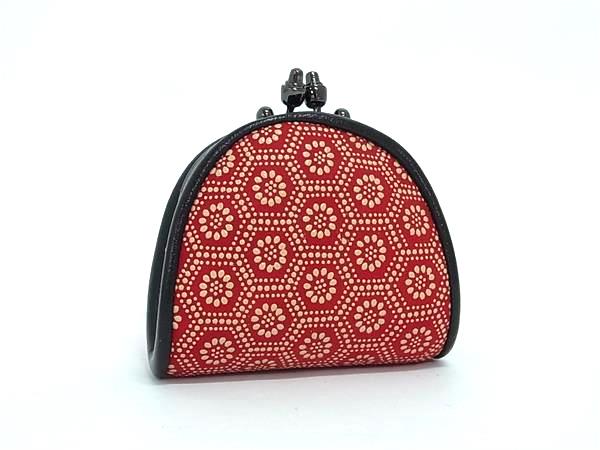 ■極美品■ 印傳の山本 鹿革 漆塗り がま口 コインケース コインパース 小銭入れ レッド系×アイボリー系 DK2199