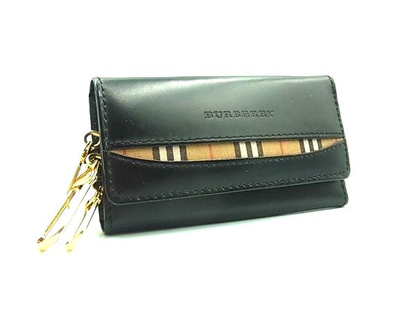 BURBERRY バーバリー レザー 3連 キーケース 鍵入れ レディース メンズ ブラック系 DM0963