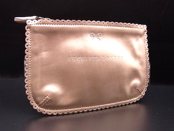 ANYA HINDMARCH アニヤハインドマーチ レザー ポーチ マルチケース メタリック×ベージュ系 DM0988