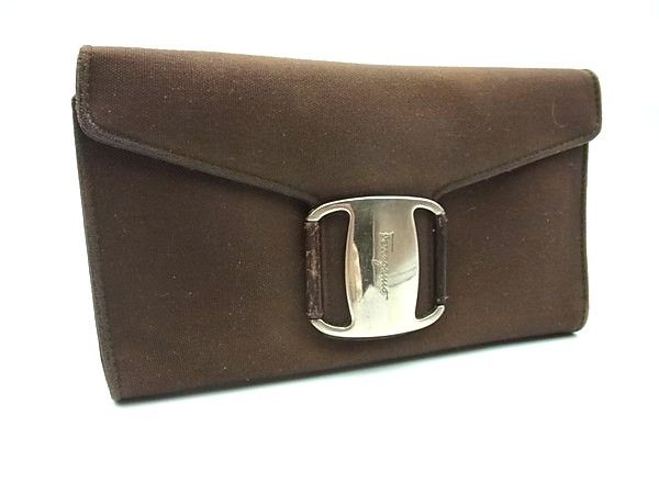 乐天商城 - Salvatore Ferragamo フェラガモ ヴァラ 二つ折り 長財布 札入れ 小銭入れ レデュース レザー×キャンバス ブラウン系 DM0989