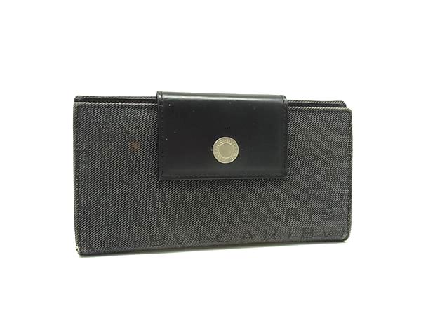 Double-Fold （No Coin Wallet） - BVLGARI ブルガリ ロゴマニア キャンバス×パテントレザー 三つ折り 長財布 ウォレット 札入れ 小銭入れ ブラック系 DM4424