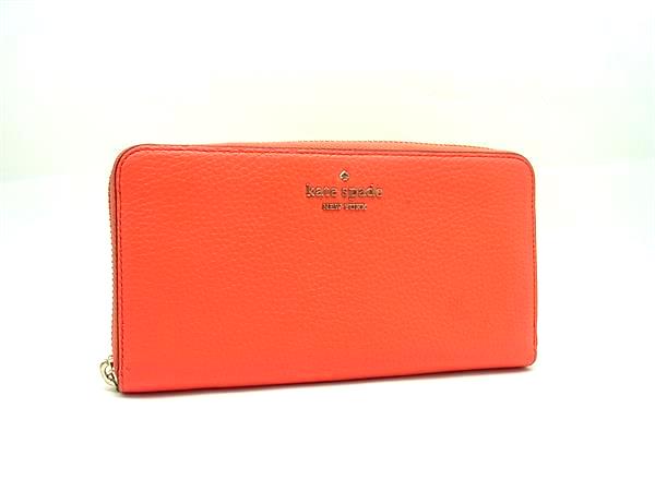 乐天商城 - ■美品■ kate spade ケイトスペード WLR00392 レザー ラウンドファスナー 長財布 ウォレット オレンジ系 DM4455