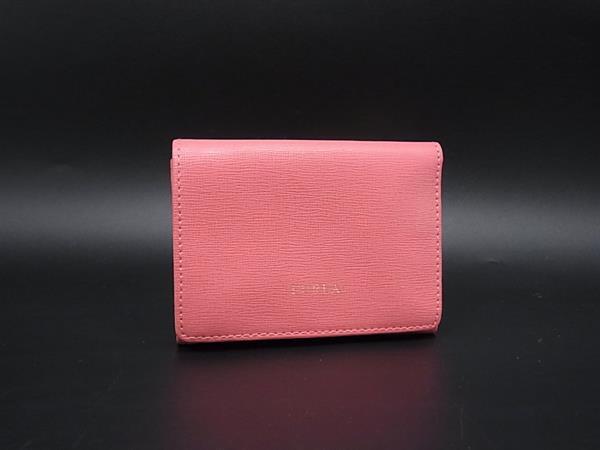 N - ■美品■ FURLA フルラ レザー 三つ折り 財布 ウォレット 札入れ 小銭入れ カード入れ コーラルピンク系 DM4507