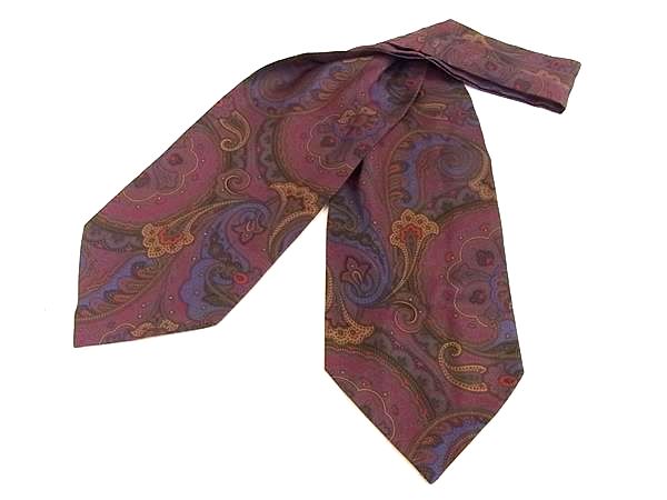 ■極美品■ Paul Stuart ポールスチュアート ペイズリー柄 スカーフ ネクタイ ポケットチーフ ワインレッド系×マルチカラー DH4942