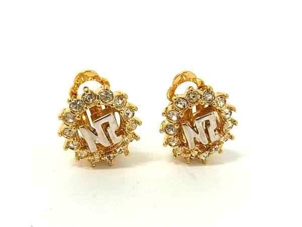 乐天商城 - ■美品■ NINA RICCI ニナリッチ ロゴモチーフ ラインストーン クリップ式 イヤリング アクセサリー ゴールド系×シルバー系 DH9546