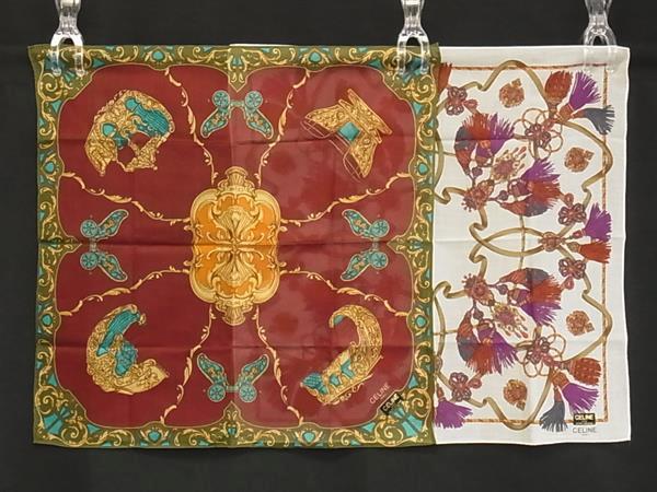 ■新品■未使用■ CELINE セリーヌ フラワー柄 ハンカチーフ ポケットチーフ 2点セット まとめ売り DI3932