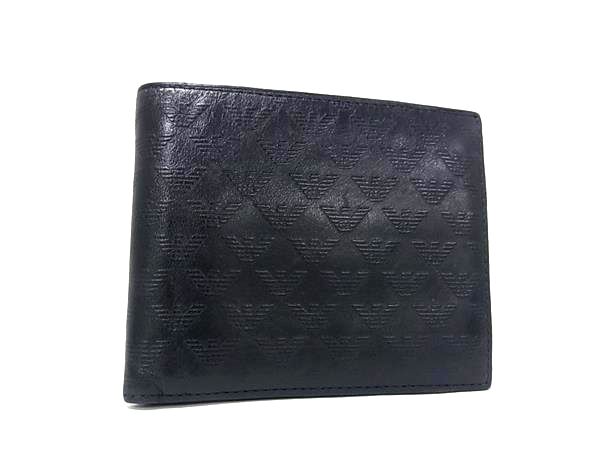 紳士用錢包 - EMPORIO ARMANI エンポリオアルマーニ レザー ロゴ総柄 二つ折り 財布 ウォレット 小銭入れ 札入れ メンズ ブラック系 DM6916