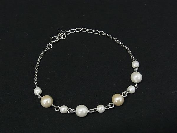 ■極美品■ courreges クレージュ パール ブレスレット バングル アクセサリー レディース シルバー系×アイボリー系 DP8975