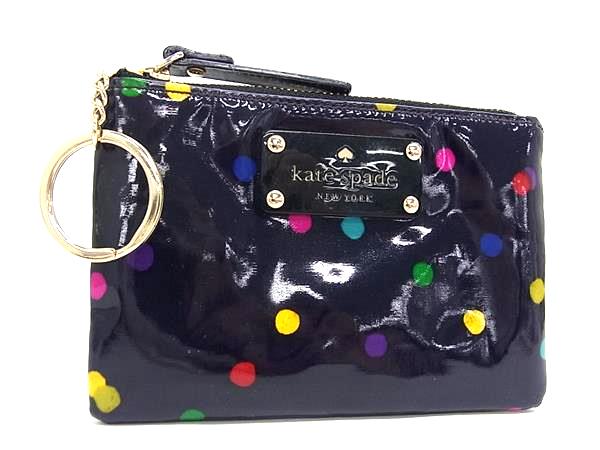 ■美品■ kate spade ケイトスペード PVC ドット柄 水玉模様 コインケース コインパース 小銭入れ ブラック系×マルチカラー DN1431