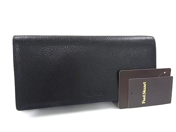 ■新品■未使用■ Paul Stuart ポールスチュアート レザー 二つ折り 長財布 ウォレット 小銭入れ 札入れ メンズ ブラック系 BK5068