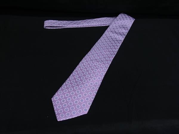 ■新品同様■ LUIGI BORRELLI ルイジボレッリ シルク100％ 総柄 ネクタイ ビジネス メンズ 紳士 パープル系 BK8083