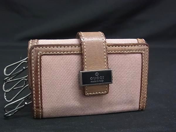 GUCCI グッチ 033 1323 キャンバス×レザー 6連 キーケース 鍵入れ レディース ライトピンク系×ブラウン系 DI5703(4)