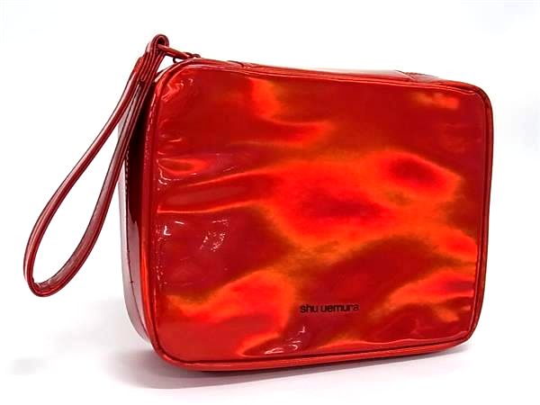乐天商城 - ■美品■ shu uemura シュウウエムラ パテントレザー メイクポーチ 化粧ポーチ マルチポーチ マルチケース 小物入れ レッド系 DK2878